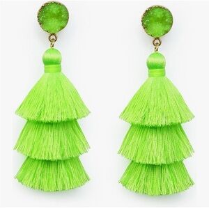 Lime green druzy tassel earrings
